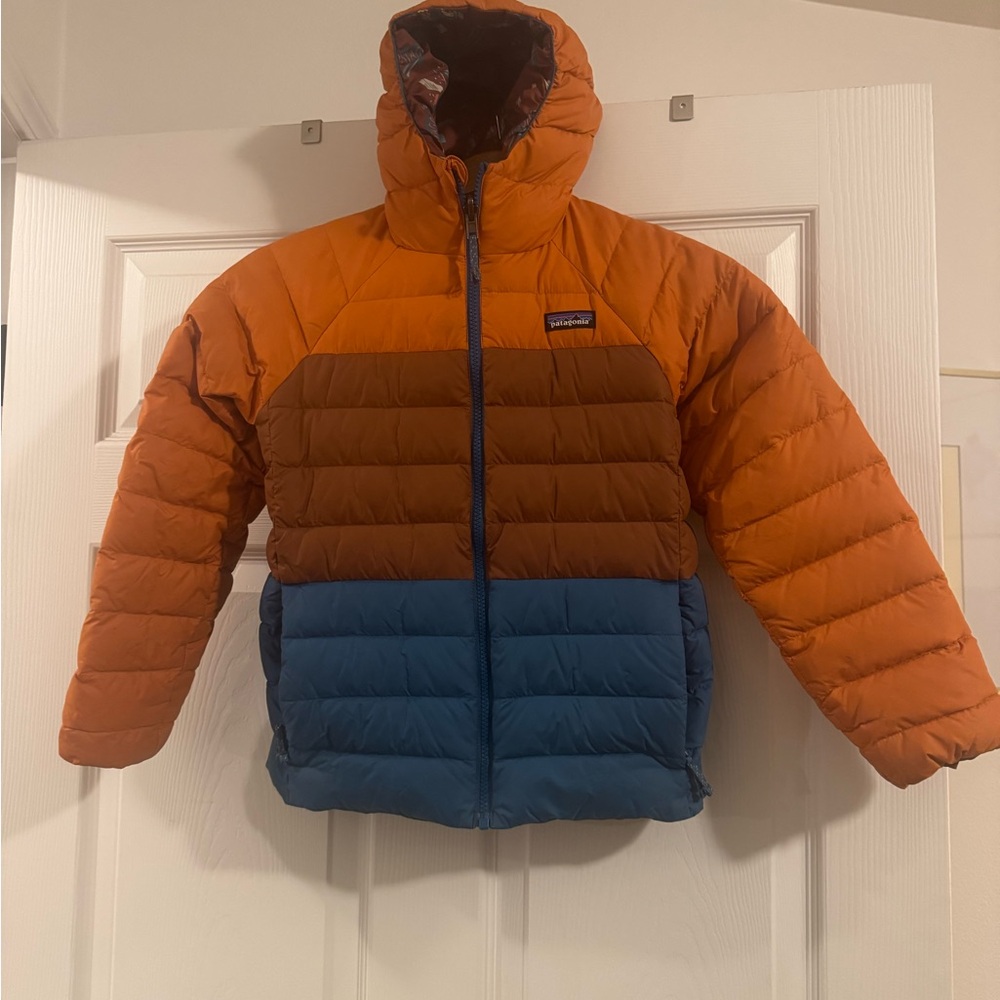 Patagonia Kids Orange and Blue Puffer Jacket